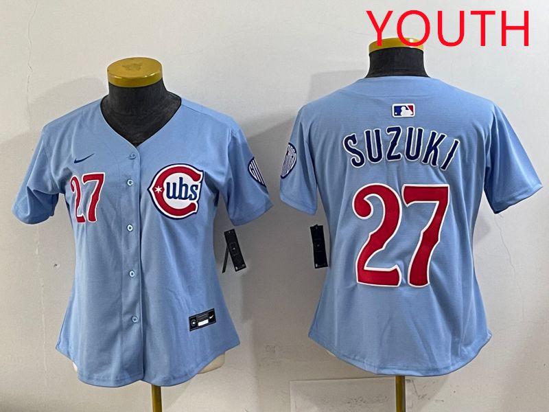 Youth 2025 Chicago Cubs #27 Suzuki Light Blue Game Nike MLB Jersey style 1->women mlb jersey->Women Jersey